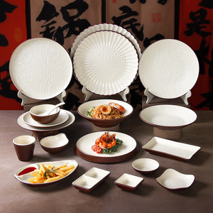 Xiangyuan <b>melamine</b> tableware <b>plates</b>, commercial sandalwood thickened round <b>plates</b>, hotel hot pot buffet plating, restaurant - Product Image 1