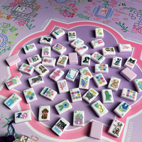 Set Mahjong Mewah Modern Warna Pink Seri Hewan dengan 160 Ubin Akrilik Oh My American Miss untuk Permainan Dewasa Portabel dan Perjalanan