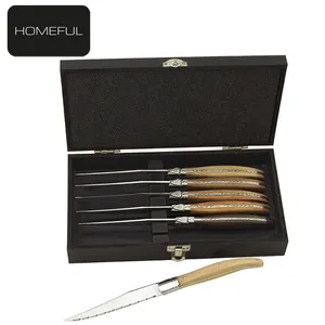 High quality laguiole knife 6 pcs steak knife set with assorted wood handle olive/rose/wenge/walnut/pearl wood