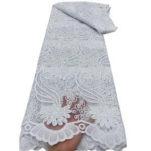 Pur blanc Guipure dentelle Sequin broderie tissu Soluble dans l'eau dentelle femme africaine robe de mariée robe de soirée robe de soirée - Product Image 5