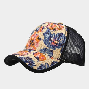 Wholesale <b>Straw</b> Beach Sun Hat Custom Print Trucker Cap Elegant Unisex Summer Mesh Outdoor Sports Style Fashion Caps for Women - Product Image 4