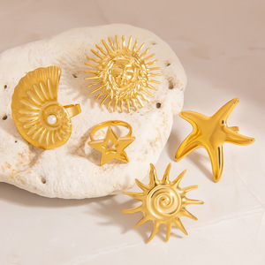 Ocean <b>Ring</b> <b>Set</b> Stainless Steel Starfish Seashell Jewelry 18K <b>Gold</b> Colorfast Women Gift Spring 2025 - Product Image 2