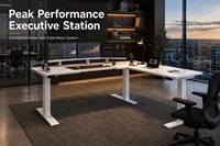 Bureau debout électrique en L à triple moteur, 2 niveaux, avec moteur dissimulé, réglable en hauteur, grand espace de travail pour bureau