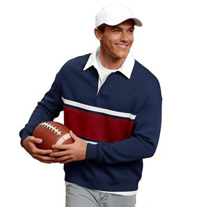 Kaos Sweatshirt Lengan Panjang Warna Navy dan Merah Unisex, Model Color Block, Bahan Rajut Berkualitas Tinggi, untuk Pria - Product Image 1