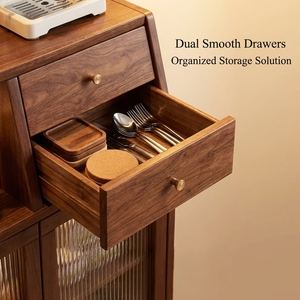 Armoire <span class=keywords><strong>de</strong></span> rangement <span class=keywords><strong>de</strong></span> salle à manger <span class=keywords><strong>de</strong></span> style mi-siècle en <span class=keywords><strong>bois</strong></span> massif <span class=keywords><strong>de</strong></span> luxe avec portes en verre cannelé et tiroirs, écologique et peu encombrante pour la maison - Product Image 4
