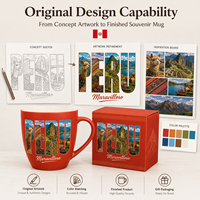 Souvenir touristique du Pérou, tasse à café en céramique, Machu Picchu, alpaga, design montagne Andes, pour tasses, personnalisation OEM ODM, vente en gros