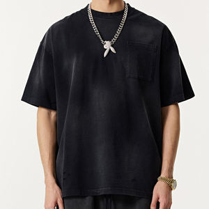 Camiseta al por mayor de alta calidad, 285 GSM, 100% algodón, con efecto lavado ácido, estilo vintage, desgastada, oversize para hombre - Product Image 1