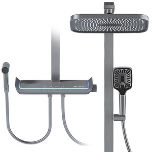 Brushed <b>Square</b> Tube Thermostatic Shower Head Set Temperature Display Luxury Bathroom Style <b>Adjustable</b> Rain Shower Concealed - Product Image 2