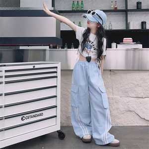 <span class=keywords><strong>Pantaloni</strong></span> <span class=keywords><strong>Cargo</strong></span> per ragazze americane per ragazze estate <span class=keywords><strong>pantaloni</strong></span> sportivi Casual a strappo in colori caramella con motivi stampati per ragazzi grandi - Product Image 2