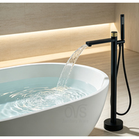 Mitigeur de douche et bain sur pied en laiton massif CUPC, finition noir mat moderne, avec douchette à main