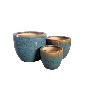 Daiphonglan Modern Black Ceramic Flower Pots <b>Set</b> White Drip Pattern Glazed Finish Garden Planters Rustic Design Drainage Hole - Product Image 6