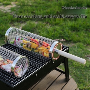 Cesta de barbacoa portátil con mango de <span class=keywords><strong>madera</strong></span>, antirrobo, de acero inoxidable 304, <span class=keywords><strong>para</strong></span> exteriores, con tubo y red <span class=keywords><strong>para</strong></span> asar. - Product Image 2