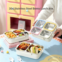 Boîte à lunch bento portable à 3 compartiments, conteneur alimentaire en acier inoxydable 304 avec couvercles en PP