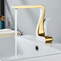 Blanc et or mode mitigeur navire évier robinet grand salle de bain bol bassin mitigeur un trou avec ligne d'alimentation en eau