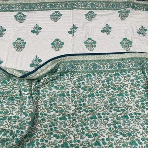 Wholesale Price <b>Indian</b> Cotton Handmade Floral Block Printed <b>Quilt</b> Blanket Bedspread Jaipuri Razai Comforter - Product Image 2