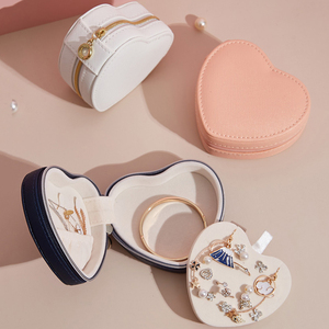 Wholesale Custom Logo Travel <b>Small</b> Heart Shape Velvet Joyero Jewelry <b>Box</b> Case Organizer for Ring Earring Necklace Pendant - Product Image 3