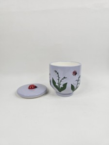Hand-Painted Glass <b>Jar</b> Soy Wax Scented Candle with Ladybug Lily of Valley Design Custom Fragrance Modern Art for Home Decoration - Product Image 2