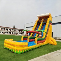 Toboggan aquatique gonflable géant en PVC avec piscine, motif palmier tropical, pour la location événementielle