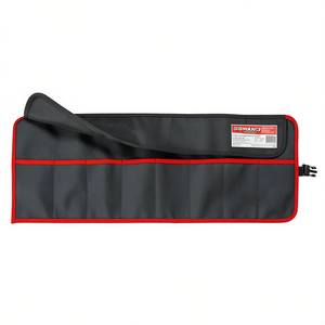 Sac à outils 8 compartiments noir avec garniture rouge, rangement enroulable pour outils - Product Image 1