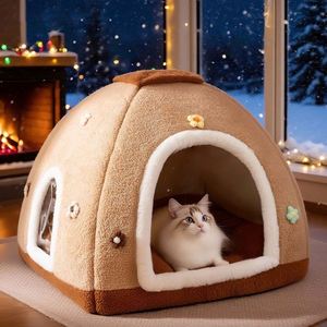Classic Luxury Fashion Pet Flower Semi-enclosed Bed with Cloud Velvet & PP Cotton Filling Warmth Zipper Closure Pet <b>Tent</b> - Product Image 3