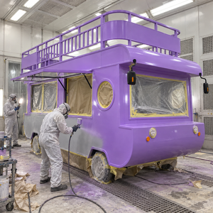 Carro de comida tipo cápsula morado, con techo, utilizado para la venta de helados, café, té con leche y hot dogs al aire libre. - Product Image 4