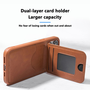 เคสโทรศัพท์หนังแท้แบบขายส่ง พร้อมขาตั้ง ป้องกันการกระแทก สำหรับ iPhone 12 13 14 15 16 Pro Max - Product Image 3
