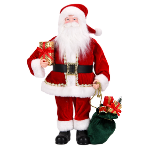 Gold Chain Trim Red Velvet Santa Claus Ornament with Green <b>Sack</b> Drum for Gift Shop Xmas Display - Product Image 2
