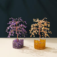 Arbre en cristal d'améthyste naturelle artisanal avec copeaux de cristal et base en résine, pour la guérison et la prospérité
