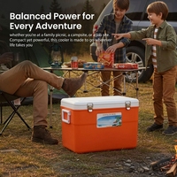 Lot de glacières isothermes modernes en gros, capacités 5L, 13L, 27L, 45L, en plastique orange et bleu de qualité alimentaire pour le stockage extérieur
