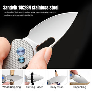 Couteau pliant de camping en acier 14C28N avec manche en alliage de titane, bouton de réglage au pouce, couteau de chasse de qualité supérieure, couteau de poche pour activités de plein air - Product Image 4