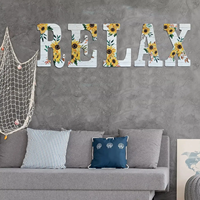 Panneau mural rustique de décor de lettres en bois, signes décoratifs de l'alphabet suspendus, numéro de maison, décorations de maison lavées blanches, tournesol
