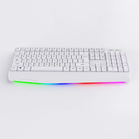 Clavier de jeu standard noir et blanc OEM d'usine, 104 touches, taille standard, rétroéclairage LED, clavier filaire USB pour bureau