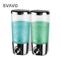 Distributeur de savon manuel à 2 compartiments, 400 ml x 2, à fixer au mur, double pompe pour savon pour les mains, shampoing, gel douche dans la salle de bain