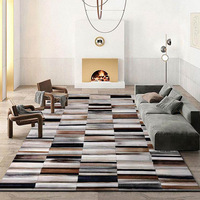 Handgefertigter Naturleder-Teppich Unregelmäßig Geformter Nordischer Stil Wohnzimmer Echtes Leder Patchwork-Teppich Anpassbar