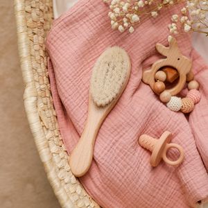 Manche en bois doux laine poils Laser bébé nouveau-né enfants brosse à cheveux <span class=keywords><strong>coussin</strong></span> usage domestique - Product Image 2