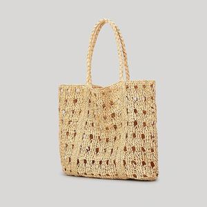2023 Spring Summer Women's Open <b>Top</b> Hand Woven Straw Bag New Hollowed Out Seaside Holiday Beach Tote Vegetable Basket Closure - Product Image 2