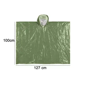 紧急聚酯薄膜雨披绿色和银色旅行塑料套装便携式一次性雨披男女雨披200件/ctn