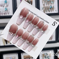 Vente en gros d'usine, 10 pièces de faux ongles faits à la main, magnifiques, luxueux, design personnalisé, motifs aléatoires, ongles press-on faits à la main