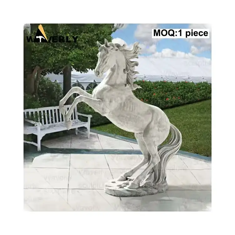 Customized Hotel Villa Stone Animal Statue Design Carving Outdoor Garden Life Size White Stone Marble Horse Statue Sculpture