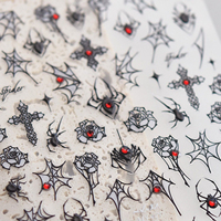 Autocollants pour ongles Halloween, croix sombre, toile d'araignée, rose, cristal, diamant, style gothique, blanc, noir, argent, décalcomanies pour manucure, autocollant 3D