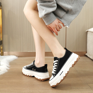 Mocasines Clásicos Evergreen de Lona para Mujer LYKU, Zapatos Planos Transpirables con Plataforma para Aumentar la Altura, con Cordones, Parte Superior de PU y Puntera de Algodón para Otoño - Product Image 5