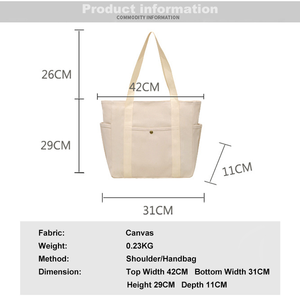 Sacs fourre-tout en toile personnalisés avec logo IDEA GIFT pour femmes, promotion, haute qualité, écologiques, réutilisables, avec poches - Product Image 4