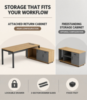 Bureau de direction moderne avec armoire de rangement intégrée, tiroir verrouillable, grand espace de travail, mobilier pour bureau
