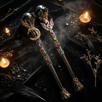 Bâton de cristal d'obsidienne Wicca avec pierres précieuses des chakras - Accessoire d'autel gothique et de divination