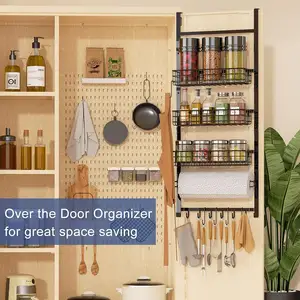 Высококачественный настенный органайзер, трехуровневый металлический кухонный стеллаж для хранения специй на дверце, для кухни