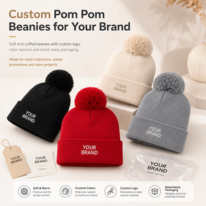 <span class=keywords><strong>Bonnet</strong></span> en tricot personnalisé avec logo brodé et pompon pour les magasins <span class=keywords><strong>de</strong></span> détail, les événements promotionnels et les entreprises – Idéal pour l'hiver - Product Image 2