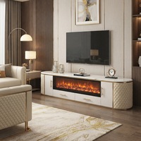 Meuble TV de luxe moderne avec foyer électrique et plateau en marbre pour salon, maison, villa, centre commercial