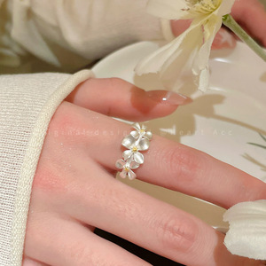 2026 New Gardenia Flower Loose End <b>Ring</b> <b>Thick</b> Silver Women Minimalist Style Light Luxury High-End J1135 <b>Thick</b> Silver Flower Desi - Product Image 2