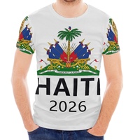 Maillot de football respirant en polyester à faible MOQ, motif coupe de football, impression personnalisée drapeau haïtien, t-shirts grande taille pour hommes