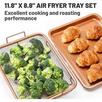 2 plateaux rectangulaires en cuivre, panier à croustiller et plateau pour friteuse, panier à frites et plateau de cuisson pour biscuits